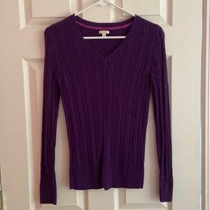 Sonoma Life + Style Purple Cable Knit V Neck Sweater